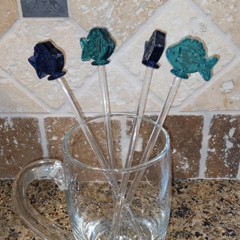 Fish Stir Swizzle Sticks Tropical Drinks Party Barware Party Translucent Acrylic